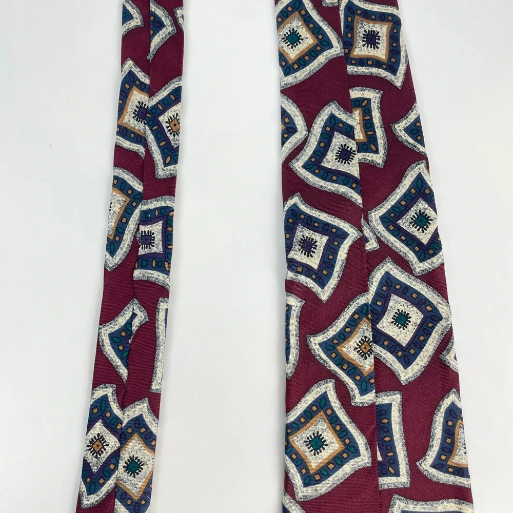 Pierre Balmain Tie Silk Men‎ Extra Long Tie Burgundy Geometric Abstract Italy